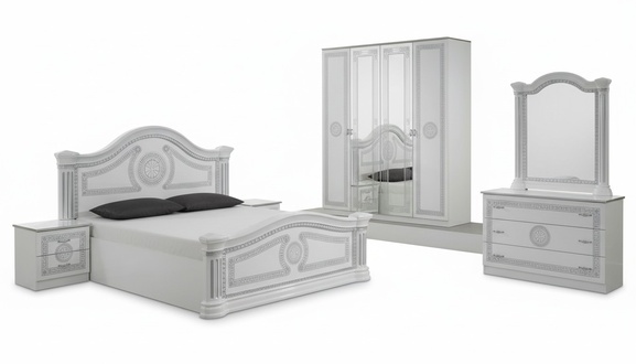 Bedroom empire style set of massive marriage double bed & 2x-bedside tables