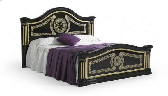 Classic style bedroom set of double bed & 2x bedside tables made of real gloss wood