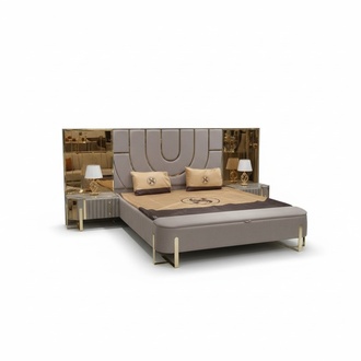 Design Bedroom 3pcs Bed 2x Bedside Tables Modern Luxury Bed Set Furniture