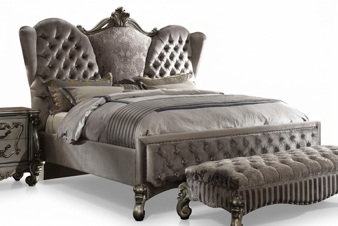 Baroque style bedroom royal set of chesterfield design double bed & 2x-bedside tables