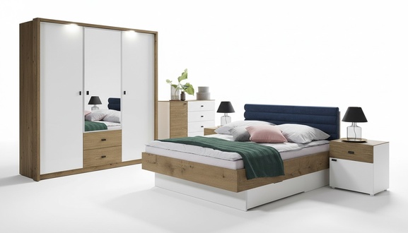 Design bedroom 5 pieces Set bed bedside tables chest of drawers wardrobe complete