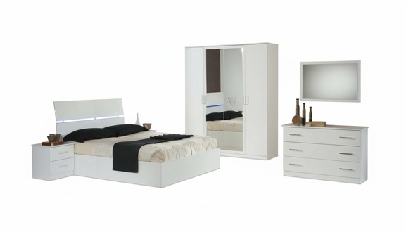 Design bedroom 6 pcs. Complete set bed bedside table chest of drawers mirror wood