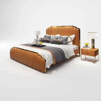 Design bedroom leather bed 3 pieces. Set 2x bedside table beds luxury furniture console
