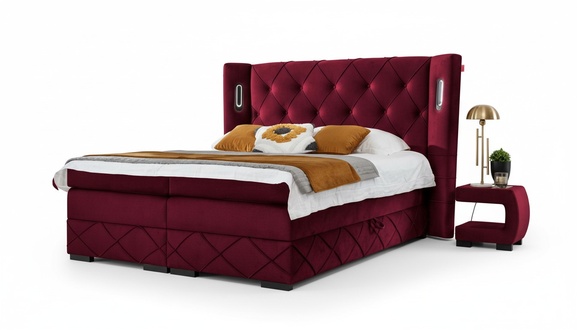 Design bedroom set 6 pcs complete bed bedside table wood modern upholstered bed
