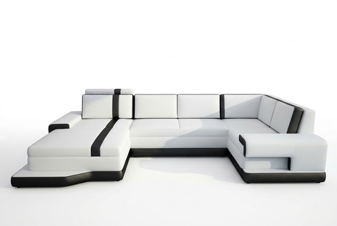 Design Big XXL U-Shape Sofa with USB, Living Area Upholstered Corner Sofa Seating Set