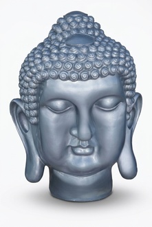 Full silver gloss colored deco figure of buddha head bust 90x67x60cm