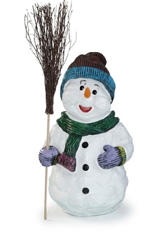Christmas deco figure of a snowman boy with a hat & a broom 62x36cm