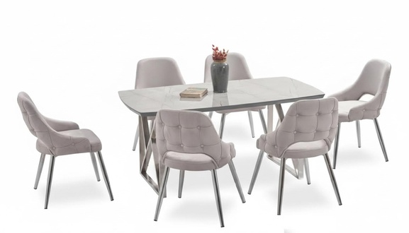 Design chair set, chair group, table, dining room, lounge, 7 pieces.