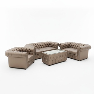 Design Chesterfield 3+2+1 + coffee table sofa set leather couch upholstery New Big