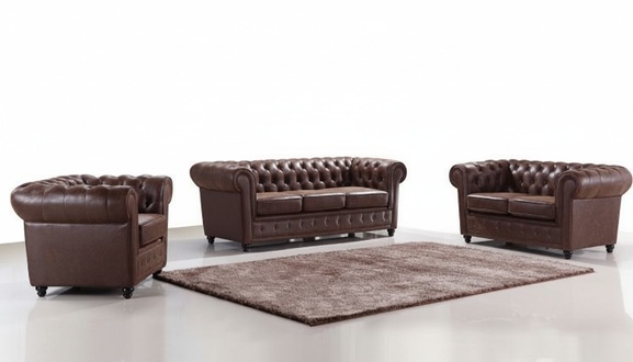 Chesterfield Sofa set 3+2+1 Seaters Brown Faux Leather Living Room Couches New