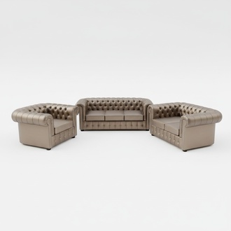 Chesterfield Complete Sofa Set 3+2+1 Seaters With Cushions Gold Faux Leather New Living Room