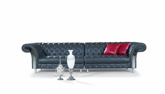Design Chesterfield 4 Seater XXL Big Metal Leather Couch Upholstery Sofas Sofa Dark Blue