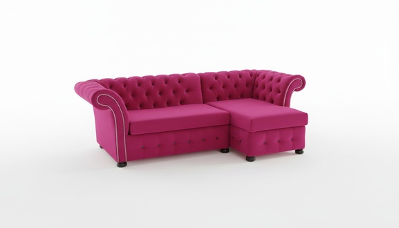 Chesterfield Pink Corner Sofa L-Shaped Textile Fabric Upholstered Comfortable Couch New