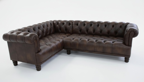 Chesterfield Corner Sofa Classic L-Shaped Couch Premium Brown Faux Leather New