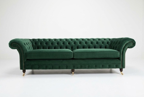Chesterfield Sofa 4-Seater Green Textile Comfortable XXL Couch with Casters New