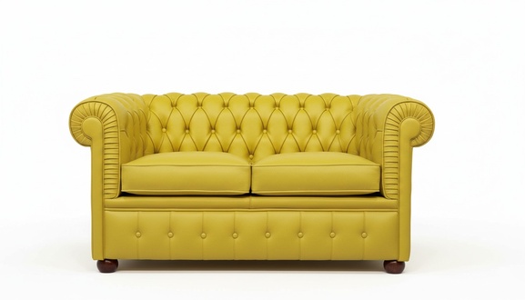 Chesterfield 2-Seater Sofa Bright Yellow Leather Loveseat With Cushions Living Room Couch
