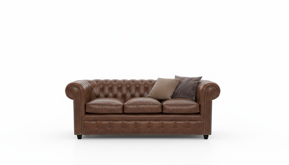 Chesterfield Sofa Set 3-Seater Faux Leather Brown With Cushions Living Room Couch New