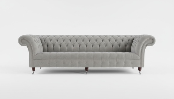 Design Chesterfield Sofa 4 Seater Couch Upholstery Luxury Classic Textile Sofas Grey on Casters