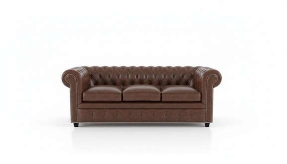 Chesterfield Sofa 3-Seater Brown Faux Leather Classic With Cushions Soft & Cushions New