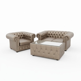 Chesterfield Sofa Set 2+1 Seaters + Coffee Table Living Room Furniture Set Faux Leather Gold New
