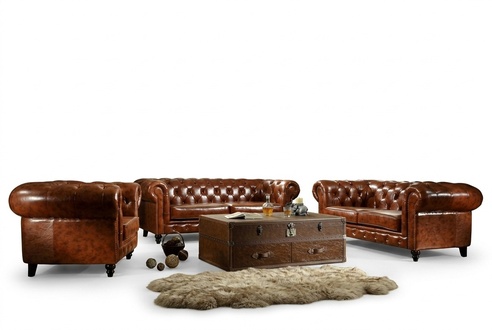 Complete Chesterfield Sofa Set 3+2+1 Seaters Ocean Blue Vintage Couch Luxurious Comfort New