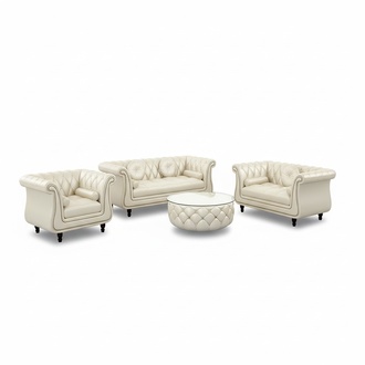 Chesterfield Premium Sofa Set 3+2+1 Seaters Light Beige Nice & Comfortable With Cushions New