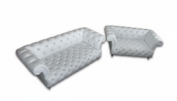 Chesterfield Sofa Set 3+1 Seaters Snow White Premium Faux Leather Living Room Couches