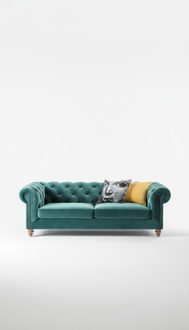 Design Chesterfield sofa set 3-seater turquoise fabric couch upholstery sofas new