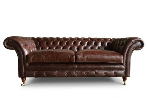 Design Chesterfield Sofa Set 3-Seater Leather Couch Brown Upholstery Sofas Sofa