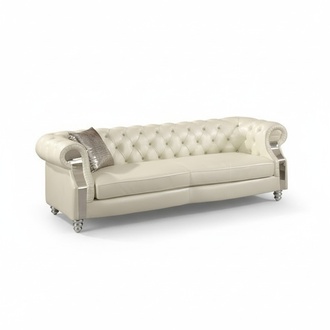 Chesterfield Classic Sofa 3-Seater Beige Faux Leather Upholstered Living Room Couch With Cushions New