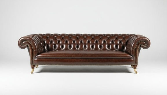 Classic Chesterfield XXL Sofa 4-Seater On Casters Faux Leather Upholstered Brown New Glossy