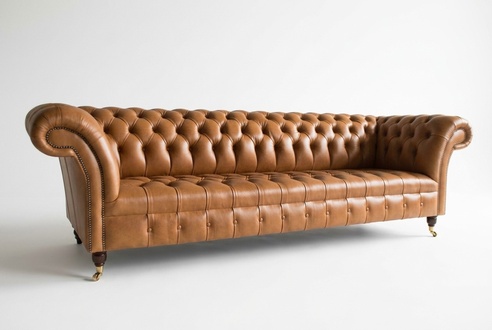 Design Chesterfield Sofa Set 4 Seater Couch Leather Upholstery Brown Luxury Sofa