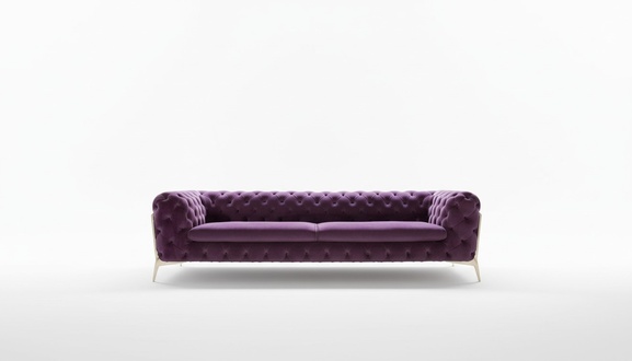Chesterfield Sofa 4-Seater Upholstered Purple Textile Leather New Living Room Couch