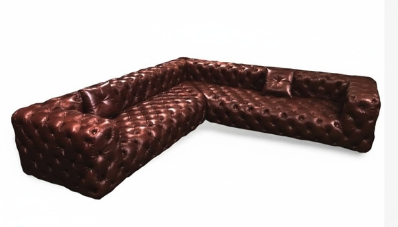 Chesterfield Corner Sofa L-Shaped Upholstered Premium Faux Leather Brown Glossy New