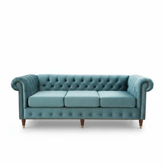 Design Chesterfield Sofa Set 3 Seater Fabric Couch Blue Upholstery Sofas New