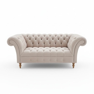 Classic Chesterfield 2-Seater Sofa Luxurious Design Light Pink Faux Leather New Living Room Couch