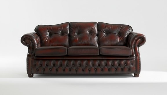 Chesterfield Classic Sofa 3-Seater Brown Red Faux Leather Premium Living Room Couch With Cushions