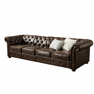 Chesterfield Big Sofa XXL 5-Seater Premium Faux Leather Dark Brown Comfortable Couch With Cushions New