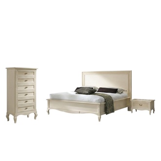 Design classic luxury bedding group wooden bed bedside table 4 piece bedroom set