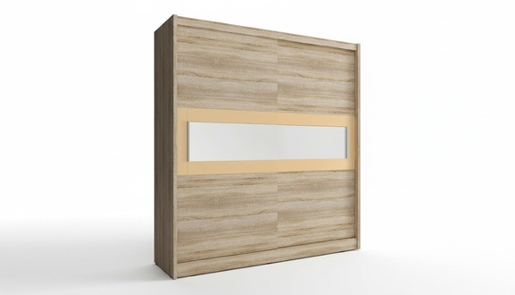 Modern country style designer massive wardrobe with 2-sliding doors made of MDF & rectangular mirror 180cm