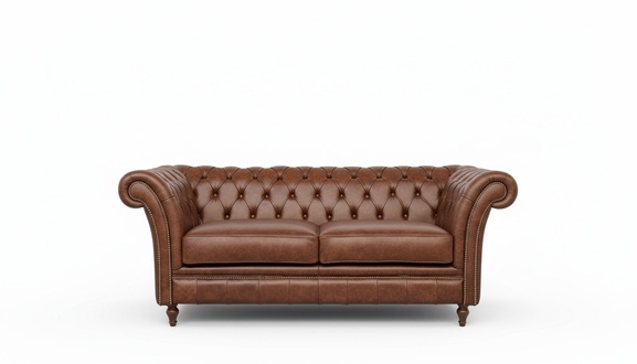 Classic Sofa Chesterfield 2-Seater Brown Faux Leather Loveseat New Living Room Couch