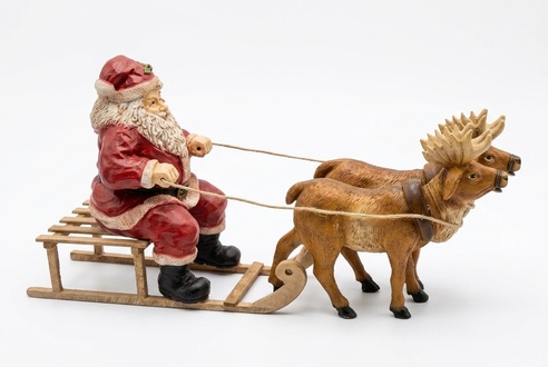 Christmas decor designed as santa claus on a sled with reindeers 120x65cm