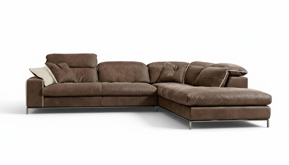 Design corner sofa Prianera Modern luxury corner leather wood sofa L-shape brown sofas