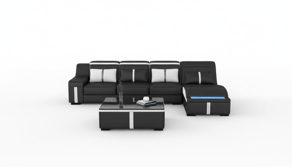 Design corner sofa + USB upholstered corner seating leather set illuminated living landscape