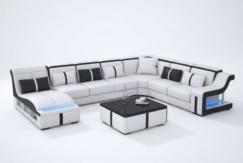 Design corner sofa U-shaped illuminated couch leather textile sofa new living area LED