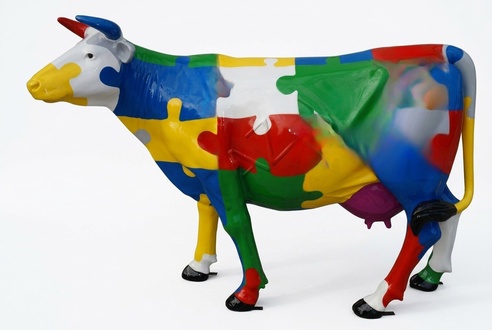 Colorful mosaic painted decorative cow figure sculpture 216cm length