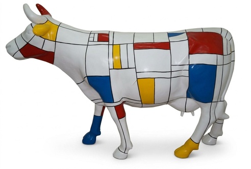 White painted decorative bull sculpture in mosaic colorful paint 235cm length C758