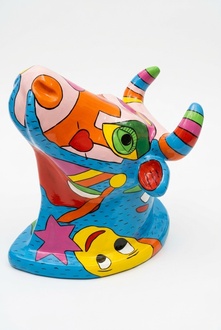 Decorative sculpture designed as ocean colorful gloss cow head figure 75cm height