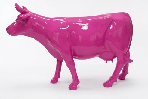 Full pink painted decorative bull figure sculpture 235cm length C758