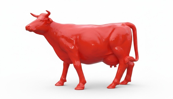 Full red painted decorative gloss cow figure sculpture 216cm length